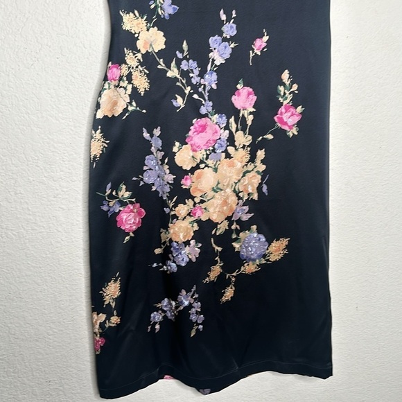 VTG 90s NKT Judy Lee 100% Silk Black Floral Dress Sz 4 Y2K Prom Cocktail Formal - Picture 4 of 13